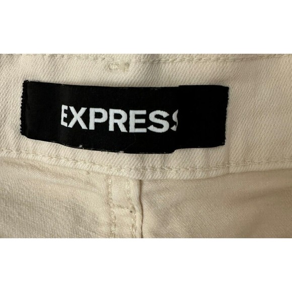 Express Womens Sz 8 Cropped Straight Super High Rise Jeans Raw Hem Beige Denim - Picture 5 of 6